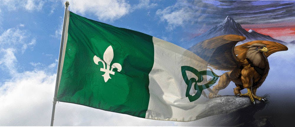Un griffon superposé sur le drapeau franco-Ontarien